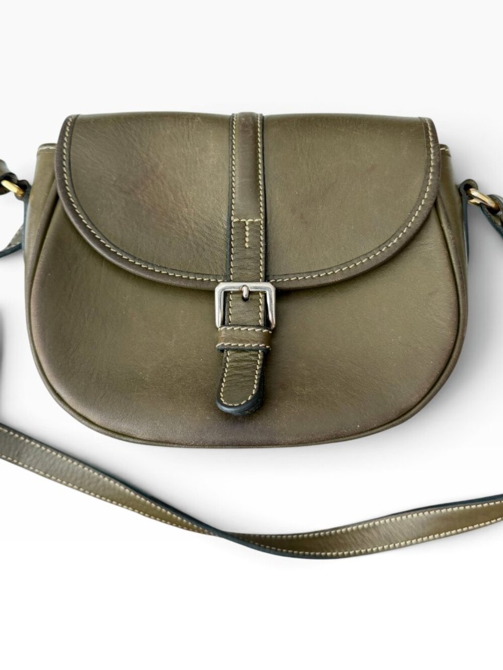 Tusting Cardington Leather Saddle Crossbody Bag Olive Handmade England Vintage
